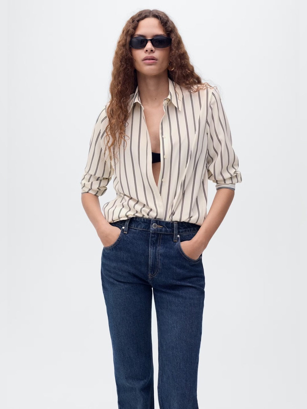 Mango Cream fluid long-sleeve blouse NWT